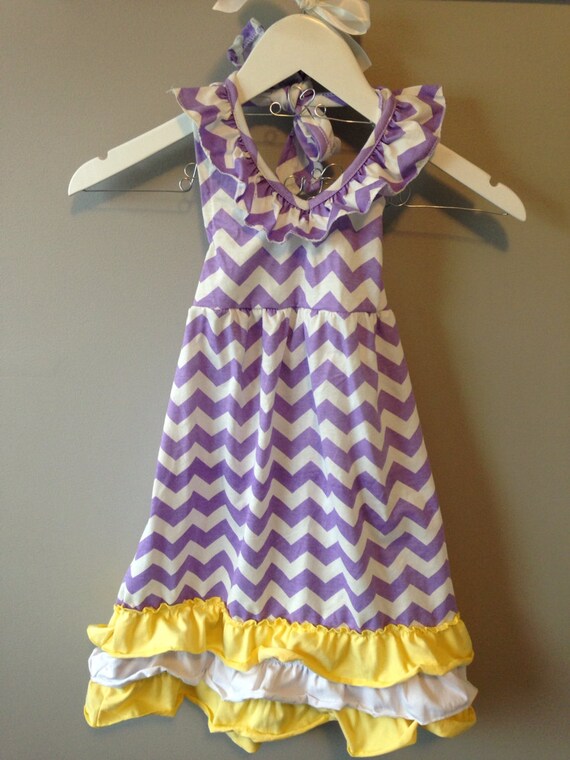 Adorable Girls Purple Chevron Halter Ruffle Summer Dress | Etsy
