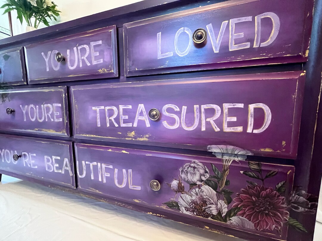 FREE SHIPPING Dresser Purple Storage Long Dresser Painted Etsy