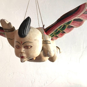 Sedana Bali Flying Man Polychrome Wood Carving Original Art