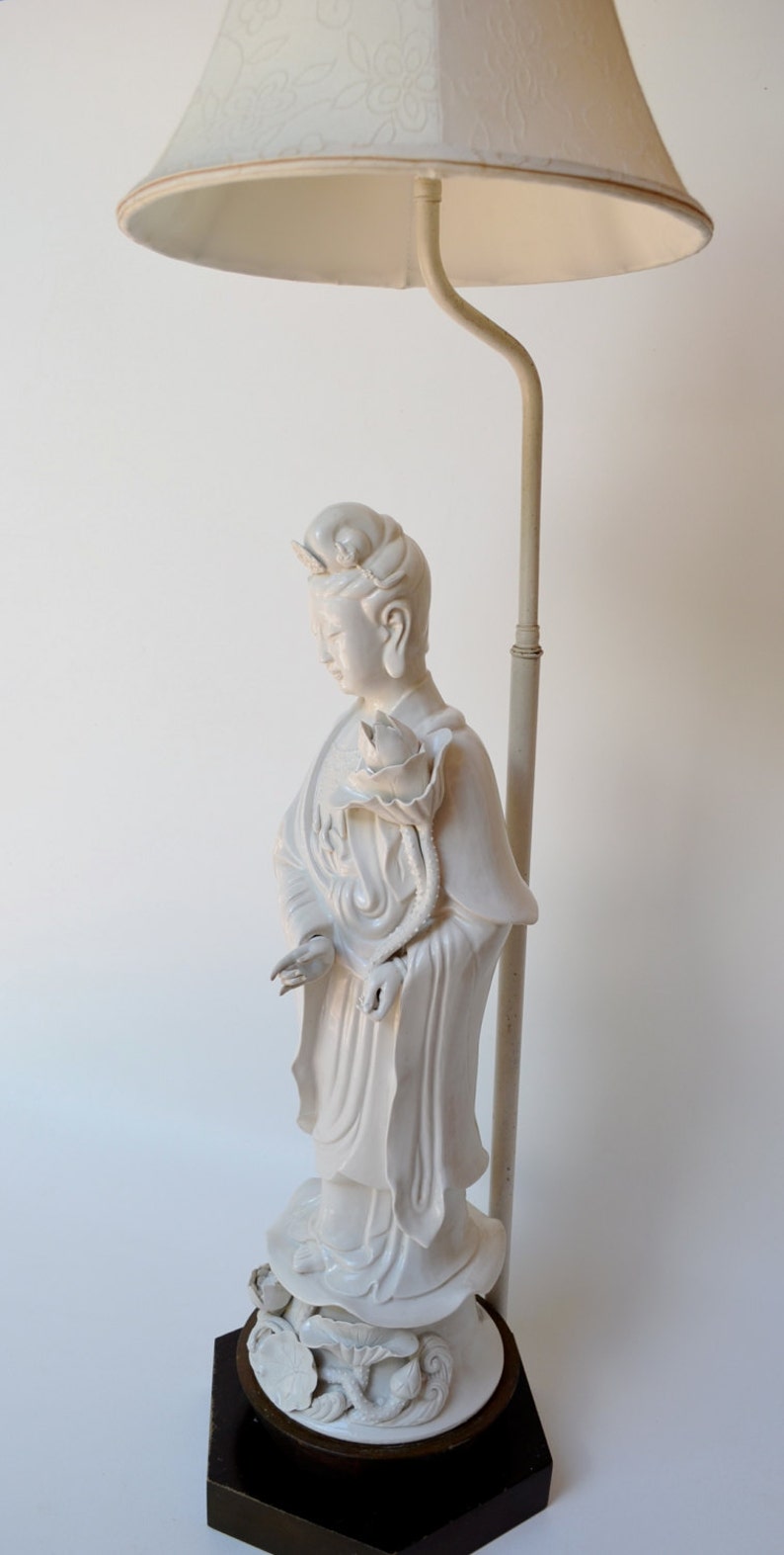 Tall Quan Yin White Porcelain Mid Century Porcelain Statue of