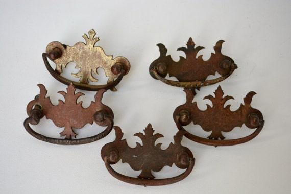 Original Antique Hardware Colonial Revival Brass Drawer Pulls Etsy