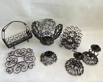 Spanish Wrought Iron Bowls, Kitchen and Dining Patio Decor 8 pieces total