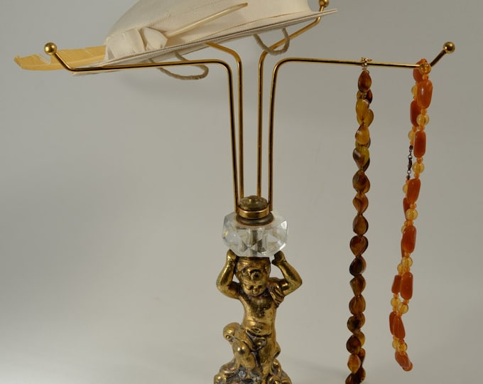 Vintage Hat Rack Jewelry Stand, Necklace Stand is Bronze Cherub With