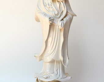 Tall Quan Yin White Porcelain Mid Century Porcelain Statue of Compassion
