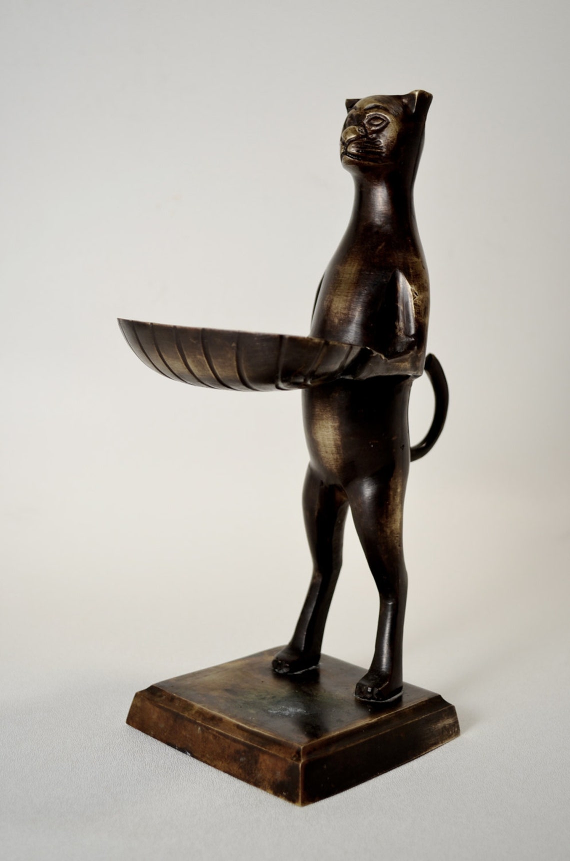 Bronze Cat Butler Statue of Cat Holding a Tray Etsy