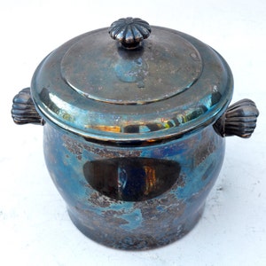 Silver Plate 2 Quart Ice Bucket with Mercury Glass Liner