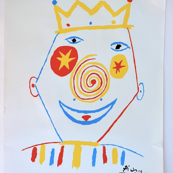 Picasso's "The Clown" Mid Century Modern Vintage Print on Canvas from Lambert Studios