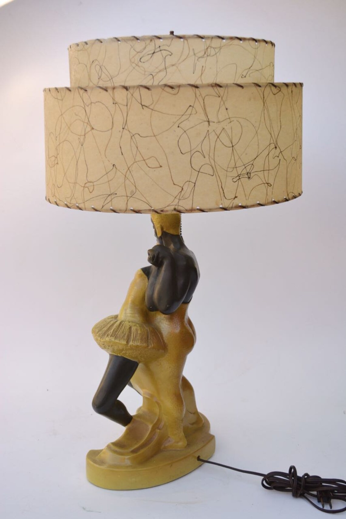 Mid Century African American Table Lamp of Black Ballet Dancers by