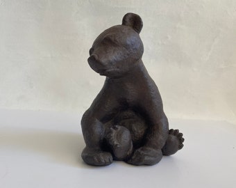 Handmade Clay Sculpture of a Sitting Brown Bear