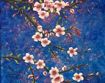 Cherry Blossoms Original Impressionist One-of-a-Kind Floral Acrylic on 20 x 16 x 1 3/8" Stretched Canvas