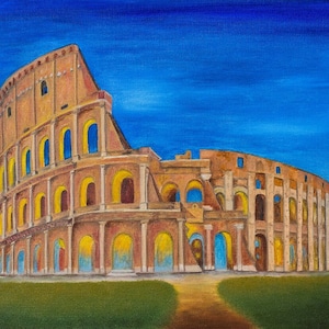 Roman Colosseum Original Impressionist One-of-a-Kind Landscape Oil Painting 18 x 24&quot; Stretched Canvas