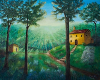 Peaceful Glen in Italy, 16 x 20" Fine Art Reproduction Museum-Quality Print (Giclee) of Original Painting