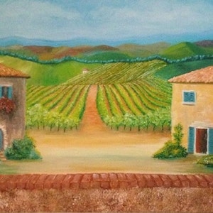 View of the Vineyard, Large 22 x 28 Fine Art Reproduction Museum-Quality Print Giclee of Original Painting image 1