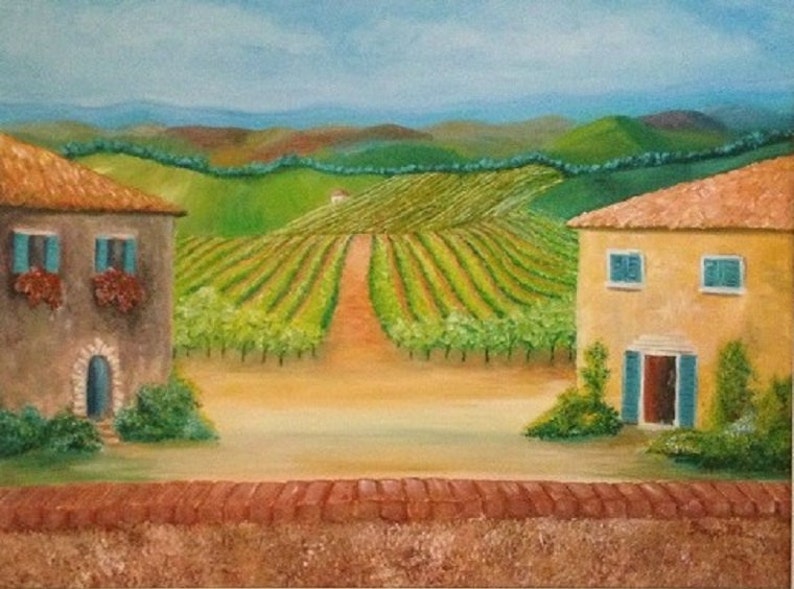 View of the Vineyard, Large 22 x 28 Fine Art Reproduction Museum-Quality Print Giclee of Original Painting image 1