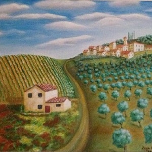 Tuscany Landscape, 16 x 20 Fine Art Reproduction Museum-Quality Print Giclee of Original Painting image 1