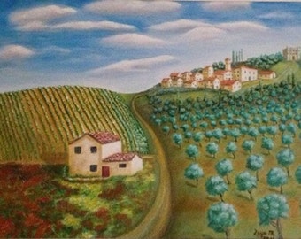 Tuscany Landscape, 16 x 20" Fine Art Reproduction Museum-Quality Print (Giclee) of Original Painting