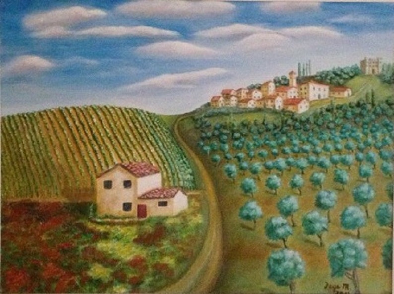 Tuscany Landscape, 16 x 20 Fine Art Reproduction Museum-Quality Print Giclee of Original Painting image 1
