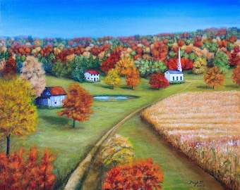 Country Autumn, 16 x 20" Fine Art Reproduction Museum-Quality Print (Giclee) of Original Painting