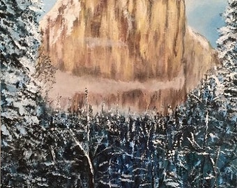 In Yosemite Original Impressionist One-of-a-Kind Landscape Acrylic Painting 18x14" Canvas board