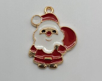 4 x Enamel Santa Gold Plated Pendant Charms Xmas Father Christmas 19mm 4 x Enamel Santa Gold Plated Pendant Charms Xmas Father Christmas 19mm