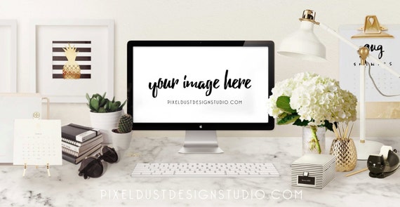 Black Gold Modern Mac Computer Desktop Mockup