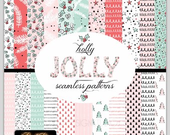 Holly Jolly Seamless Patterns / Papers /Christmas / Holiday / Personal Use