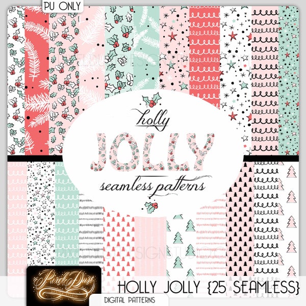 Holly Jolly Seamless Patterns / Papers /Christmas / Holiday / Personal Use