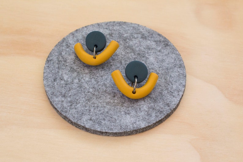 Navy /& Mustard Earrings Polymer Clay Earrings Statement Earrings