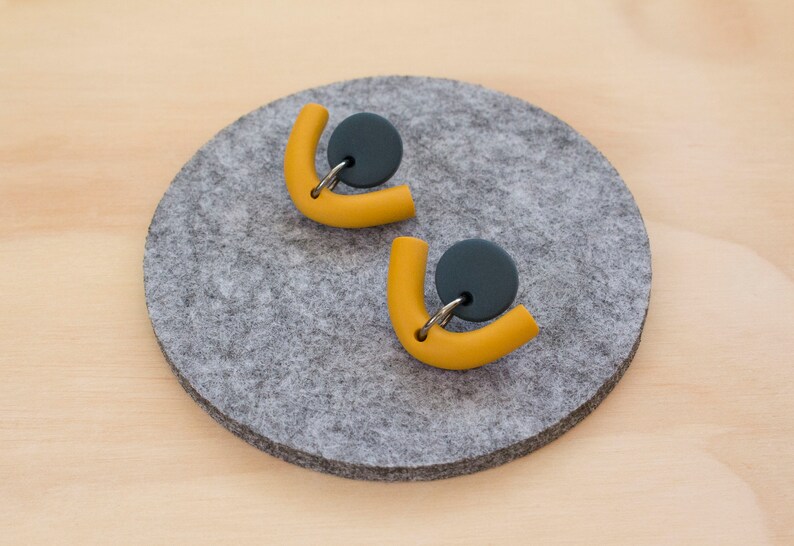 Navy /& Mustard Earrings Polymer Clay Earrings Statement Earrings
