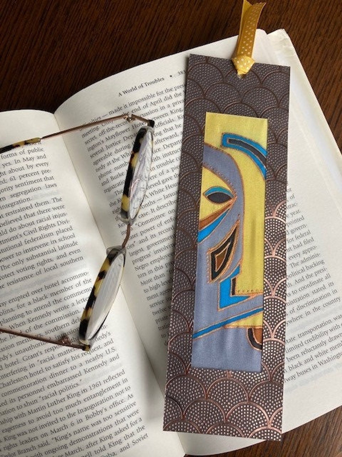 African Mask Silk Painted Bookmark Etsy