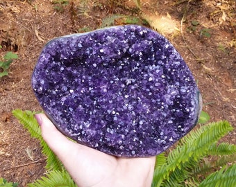 Rich purple Uruguay Amethyst geode cluster with polished edges and sparkly druzy points 5 lbs