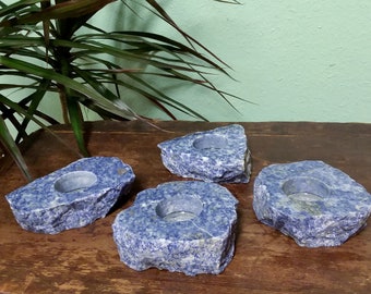 Rough Natural Sodalite Tealight Candle Holder with polished top 1pc