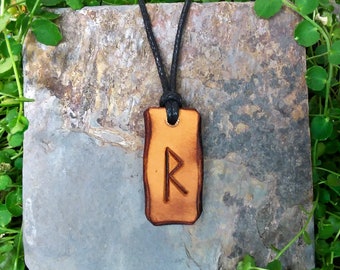 Raidho "Journey & change" Elder Futhark rune pendant made from genuine leather