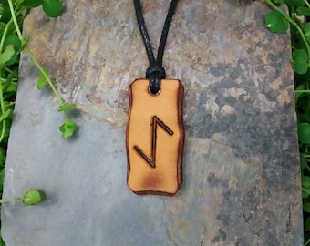 Eihwaz "Renewal-Change" Futhark rune pendant made from genuine leather