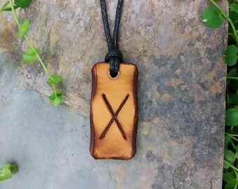 Gebo "Generosity-Forgivness" Leather Rune Necklace, Handmade Elder Futhark Viking Rune Pendant