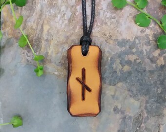 Nauthiz "Need-Endurance" Elder Futhark rune pendant made from genuine leather