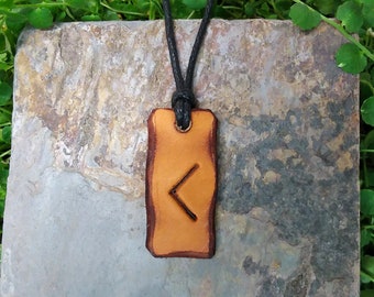 Kenaz "Light-Creativity" Elder Furthark rune pendant handmade from genuine leather