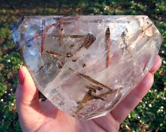 STUNNING large Rutile Green and Red Epidote Crystal Quartz specimen 5.5" 1lb
