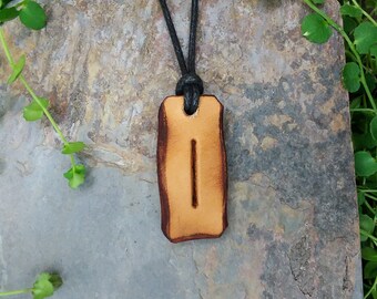Isa "Ice" Patience & Reflection Elder Futhark rune pendant handmade from genuine leather