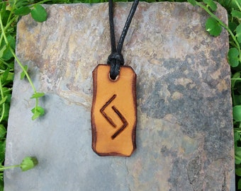 Jera "Harvest-Success" Elder Futhark rune pendant made from genuine leather