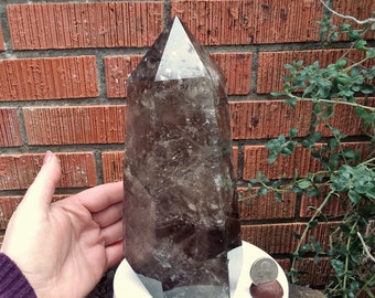 Smoky Phantom Layred Quartz Point huge 8.5 lbs Crystal tower rainbow inclusions