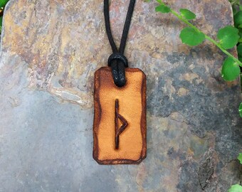 Thuisaz "Protection & Caution" Elder Futhark rune pendant handmade from real genuine leather