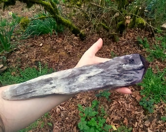Large 3 lb Amethyst point wand deep purple laser with root 13.5" long!