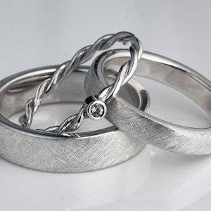 Wedding rings matt with cord ring and brilliant wedding rings simple matt and elegant with diamond made of 925 silver sterling silver