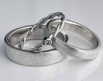 Wedding rings matt with cord ring and brilliant wedding rings simple matt and elegant with diamond made of 925 silver sterling silver