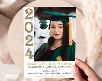 Personalized Graduation Invitation & Announcement| Custom Photo Grad Invite | Class of 2024 Celebration