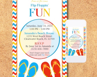 Summer Pool Party Invitation: Flip Flops, Beach Fun (Corjl Template)