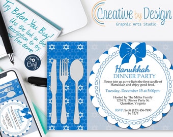 Hanukkah Dinner Party Invitation, Hanukkah celebration, Hanukkah party, Hanukkah invitation, Hanukkah invite, Hanukkah event, Corjl Invite