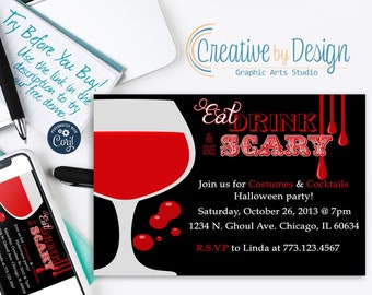 Eat, Drink and be Scary Halloween Invitation, Halloween Invite, Blood Invite, Vampire Invite, Bloody Invite, Halloween Party