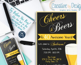Cheers & Beers Party Invitation, Cheers and Beers Electronic Invitation, Cheers and Beers to 30 Years, 40 Years, 50 Years, Corjl Invitation
